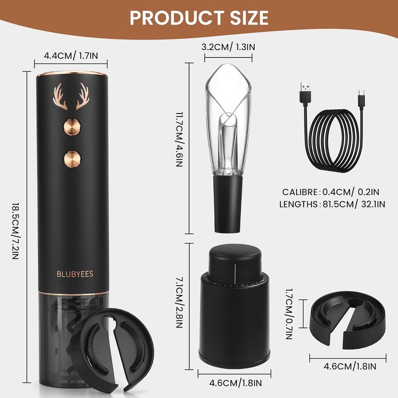 BLUBYEES 4-in-1 Rechargeable Electric Wine Opener Set - Automatic Corkscrew, Foil Cutter, Aerator Pourer, Vacuum Stopper - Wine Lovers Gifts for Women and Men - Image 2